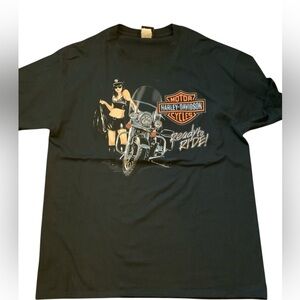 Harley-Davidson Black Tee with Silver and Orange Logo